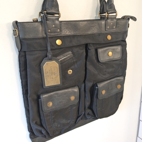 Lauren Ralph Lauren Black Nylon Leather Trim Tote Bag - Picture 2 of 13